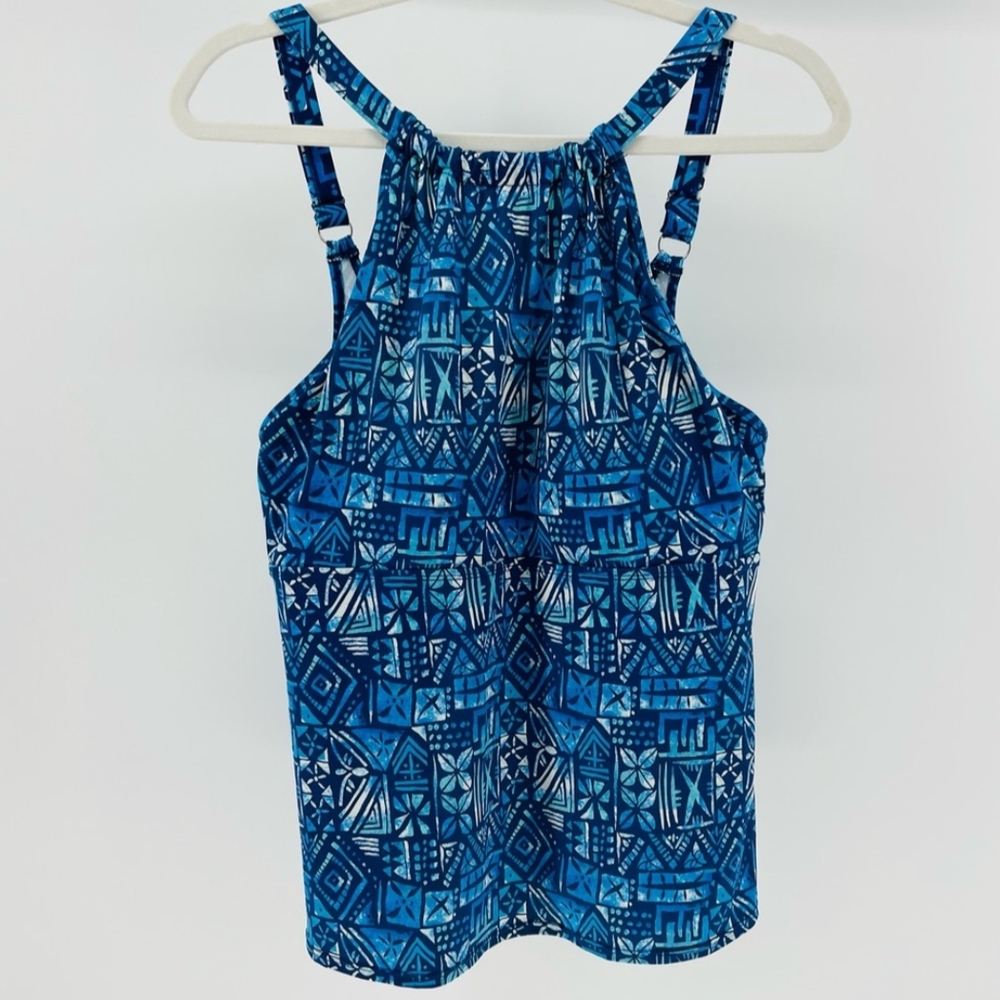 Denim & Co. Blue Geometric Swim Top